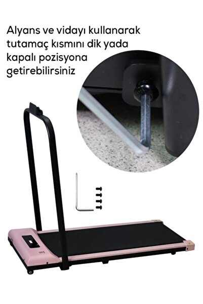 DEMPOWER Bluetoothlu , Uygulamadan Ayarlanabilir Uzaktan Kumandalı Yürüme Ve Koşu Bandı Pembe Renkli