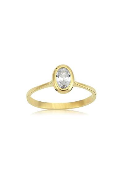 FasekGold Tektaş Altın Yüzük - 14 Ayar Altın 0.60 Karat Zirkon Taşlı Tektaş E...