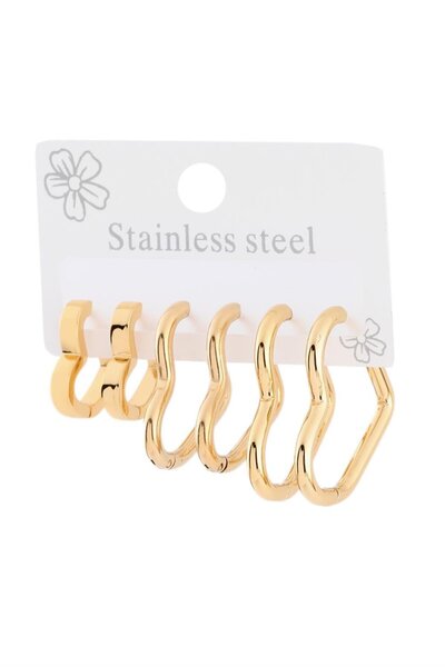 AXXION %100 Çelik Üretimli Çelik Paslanmaz Kararmaz Suya Dayanıklı Altılı Küpe Gold