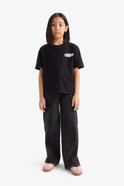 DeFacto Girls' Relax Fit Crew Neck Srt Printed Short Sleeve T-Shirt E0354A825Sm