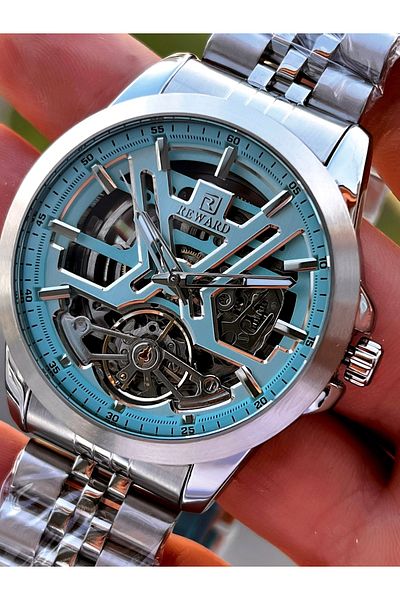 Reward Turquoise Color Special Design Automatic Mechanism Steel Cord 5 Atm Water Resistant Men's Wrist Watch