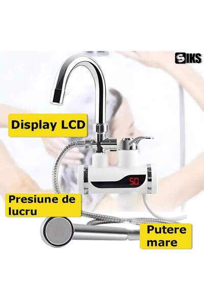 SIKS Baterie electrică ® cu furtun și cap de duș pentru încălzirea apei, afișaj LCD pentru temperatură