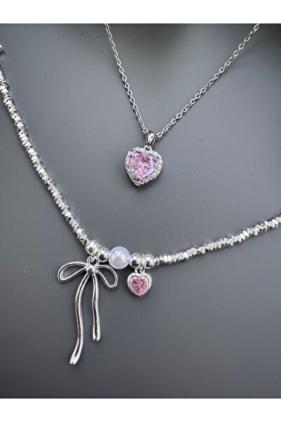 shop PEMBE KALP KOLYE-BİLEKLİK KOMBİNİ ÇELİK SET