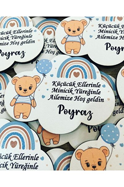 Balonlu Ayıcık Erkek Bebek Ahşap Magnet 20 Adet Ve Ambalaj