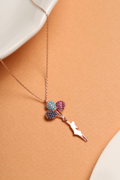 Elika Silver Uçan Balon Figürlü Rose Kaplama 925 Ayar Gümüş Kolye