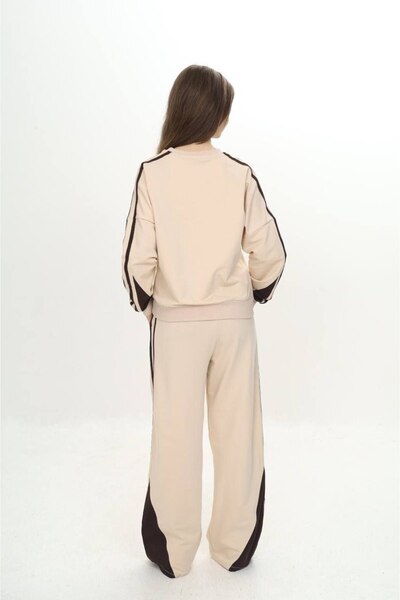 Asortix Girl's 100% Cotton 2 Thread Garnished Striped Horse & Top Tracksuit Set – Double Color Bottom Top Set-297