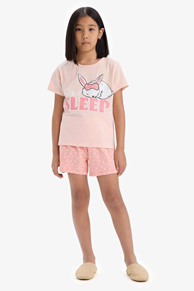 DeFacto Kız Çocuk Pijama Takımı Baskılı Kısa Kollu Üst Beli Lastikli Şort E6227A825HS