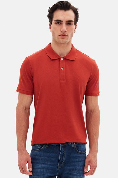 D'S Damat Ds Damat Regular Fit Cinnamon 100% βαμβακερό μπλουζάκι με κέντημα με γιακά πόλο μακράς διαρκείας