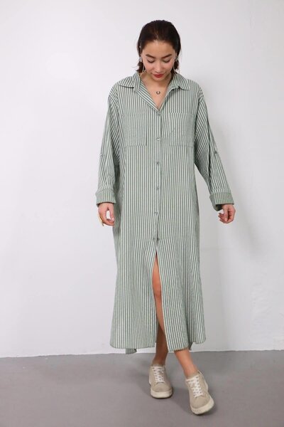 Butik Ayseba Park Moda Çizgili İtalyan Uzun Elbise