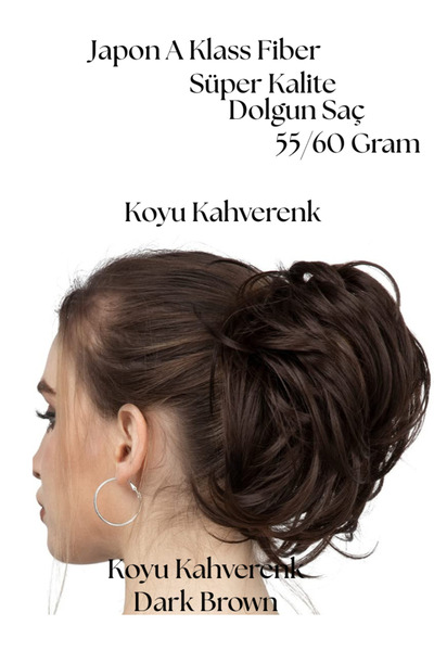 YARAT Toka Lastikli Koyu Kahverenk Süper Kalite Dolgun Topuz Peruk Postiş At ...