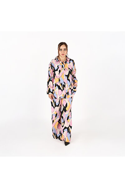 LINELLE Printed Co-Ord Set - Pink & Black Printed Shirt and Pant in Cotton-Po...