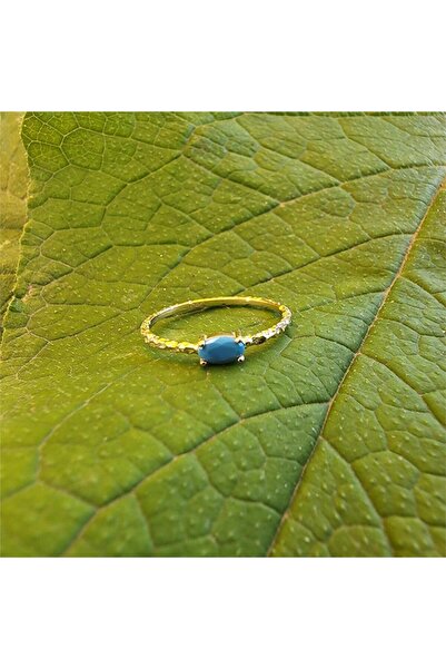 FasekGold 14 Ayar Altın Yüzük-0,35ct Firuze Taşlı Dövülü Eskitme Minimal Tasa...
