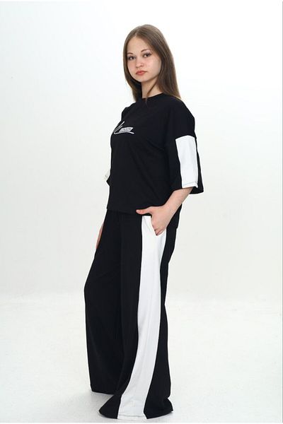 Asortix Girl's 100% Cotton London Printed Oversize Garnished Three-Collar Sleeve Tracksuit Set-293