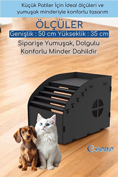 Evene Kedi Evi Kedi Yuvası Kedi Kulübesi Ahşap Kedi Evi Büyük Kedi Evi Model 5 Siyah