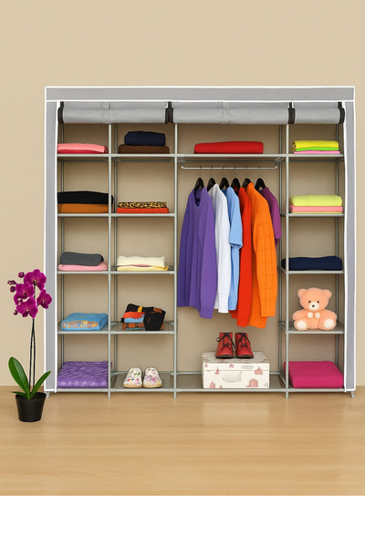 PRADO Stark Xtra Çift Yandan Raflı Çelik Profilli Bez Dolap Gri