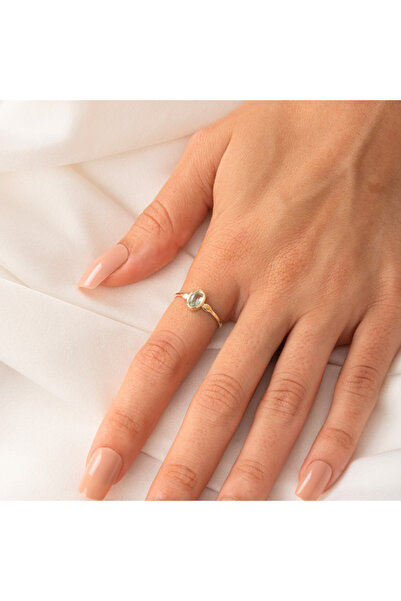 FasekGold Tektaş Altın Yüzük - 14 Ayar Altın 0.90 Karat Topaz Taşlı Tek Taş Evlilik Teklifi Yüzüğü