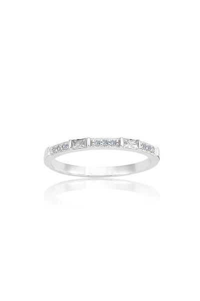 FasekGold Baget Altın Yüzük - 14 Ayar Sıralı 0.25 Karat Zirkon Taşlı Altın Yü...