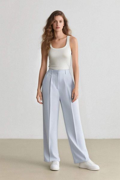 DeFacto Afra X Defacto Broccoli Anthracite Wide Leg Fabric Pants with Pockets High Waist