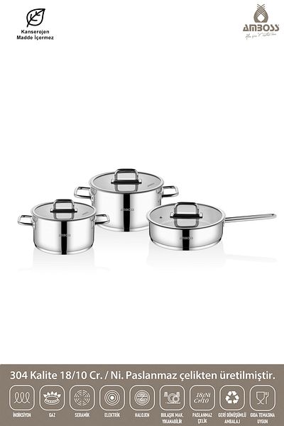 Amboss Nova 6 Piece Stainless Steel Cookware Pan Set with Glass Lid