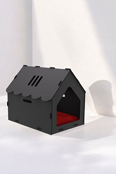 Evene Kedi Evi Kedi Yuvası Kedi Kulübesi Ahşap Kedi Evi Büyük Kedi Evi Model 4 Siyah