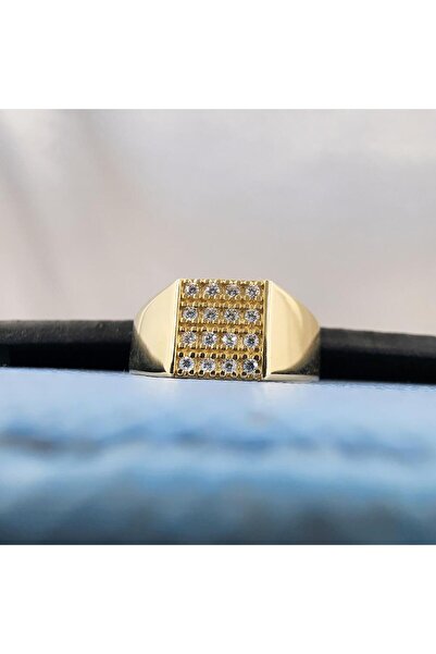 FasekGold 14 Ayar Altın Yüzük-kare Şövalye Modern Tasarım Altın -mikro Mıhlam...