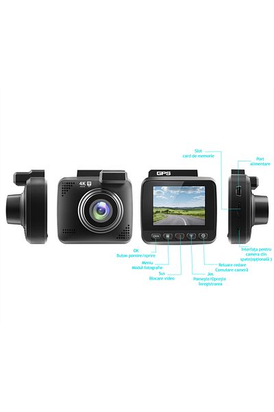 VENTLEX Camera auto de bord 4K UHD, Super night vision WiFi, GPS, Unghi mare de filmare 170˚ 30fps, G-Senzor