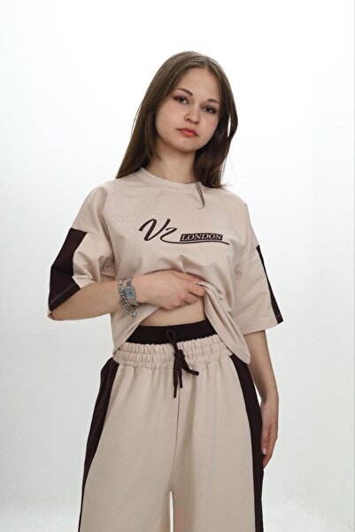 Asortix Girl's 100% Cotton London Printed Oversize Garnished Three-Collar Sleeve Tracksuit Set-293