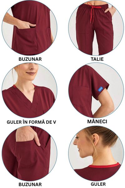Pozitif Üniforma Tricou pentru asistentă din Lycra Burgundy Partea de jos a superioară Costum chirurgical Scrubs Uniforme Tricou chirurgical