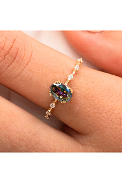 FasekGold Altın Yüzük - Mistik Topaz 14 Ayar Altın Yüzük - Evlilik Teklifi Yü...