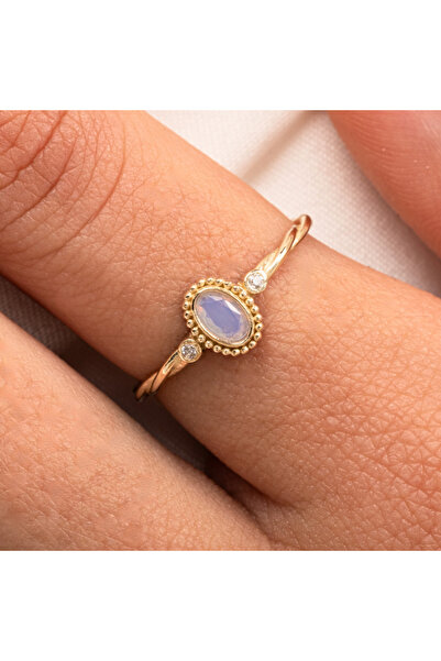 FasekGold Tektaş Altın Yüzük - 0.50 Karat Pembe Kuvars Taşlı Tek Taş Evlilik ...