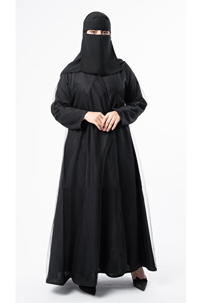 outline Black tulle chiffon abaya with a charming design