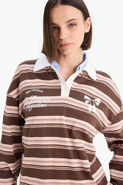 DeFacto   Φούτερ με ριγέ γιακά Polo Loose Fit E7886AX25SP