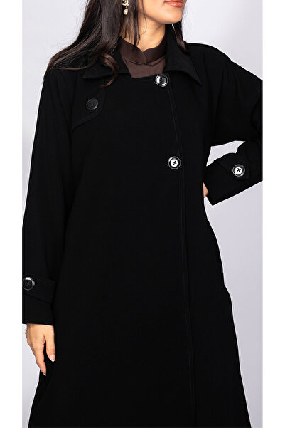 outline Black abaya with trench coat cut