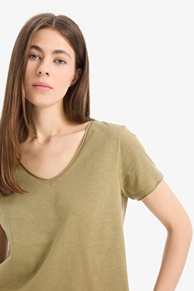 DeFacto Regular Fit V Yaka Basic Düz Kısa Kollu Tişört K1507AZ25SM