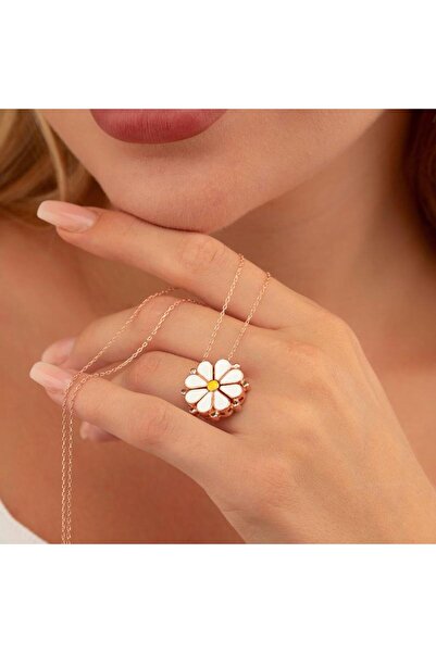 Gümüş Pazarım Açılıp Kapanır 2 Kullanımlı Papatya Gümüş Kolye Rose