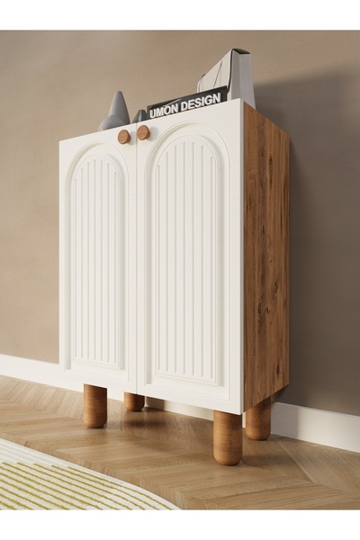 umondesign Bohem 4 Raflı 2 Kapaklı Ayakkabılık Çok Amaçlı Dolap Ayaklı Dekoratif Kapak