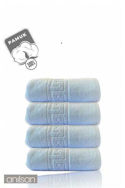 Anılsan 4-Piece Blue Greek Hand Towels 50X90 Cm, 100% Cotton Spa and Hotel Towels Suitable for Daily Use