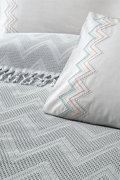 Sevim Двоспальний комплект постільної білизни з жакардовим візерунком і бахромою - Delfina - Сірий