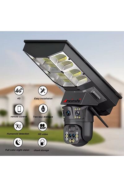 OEM Lampa Stradala 500W cu 2 Camere de Supraveghere si Panou Solar - Cartela SIM 4G, Zoom 10X