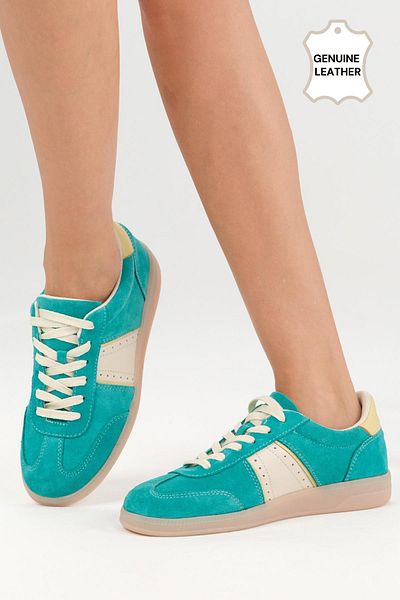 Mio Gusto Emilia Genuine Leather Green Color Women's Sports Shoes