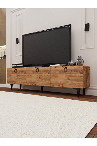 umondesign Roma Tv Ünitesi 150 Cm Üç Kapaklı Raflı Ayaklı Tv Sehpası Çam