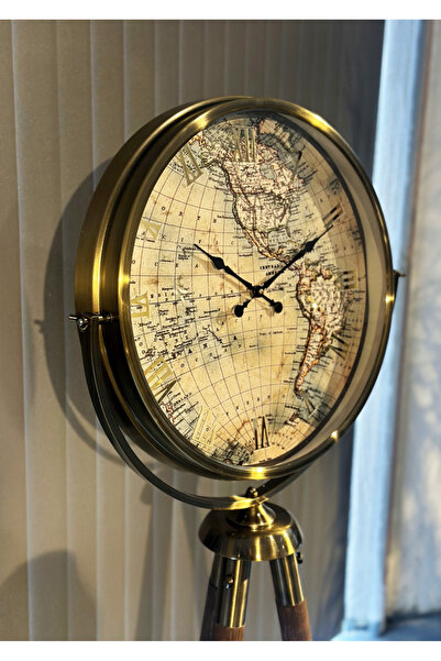 AYNACIZADE Tripod Ayaklı Dekoratif Saat I Dünya Haritalı Tema