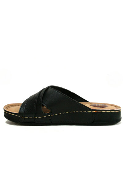 Benittokids Γυναικείες παντόφλες Apella Black Buckle Cross Band Anatomical Comfort