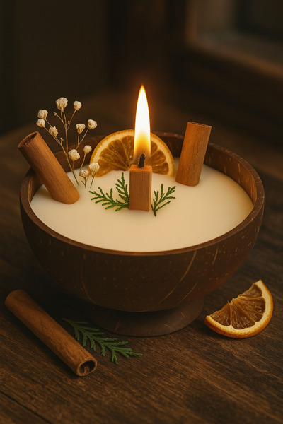 EL YAPIMI Gerçek Hindistan Cevizi Kasesinde Hindistan Cevizi Kokulu Dekoratif...