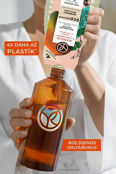 Yves Rocher Eko Refill Replacement Shower Gel-Moisturizing Revitalizing Mango Coriander-Free of Sls, Sles, Vegan-600Ml