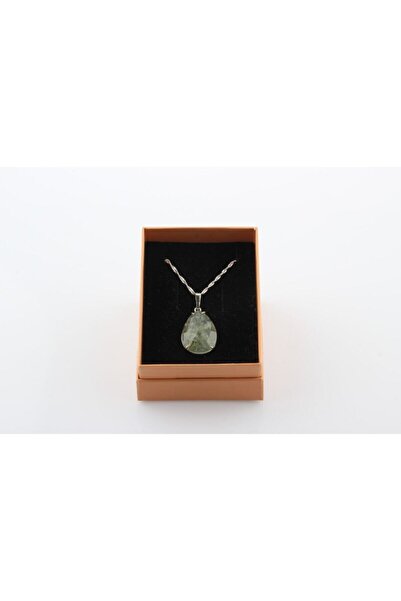 OSMANLI DEĞERLİ TAŞ Sertifikalı Prehnit Kolye Ucu (GÜMÜŞ ZİNCİR HEDİYE) Pirinç Çerçeve