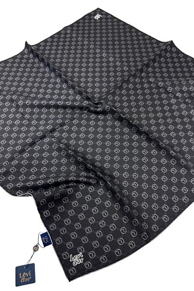 Levidor Μεταξωτό Φουλάρι Twill 4202-16 Γεωμετρικό Σχέδιο ΜΑΥΡΟ-ΛΕΥΚΟ