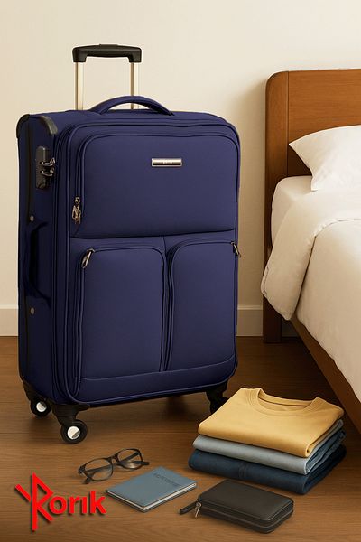 Rorik Troler textil, 68 L, M 70x40x28 cm, valiză antifurt cu fermoar combinat, roți 360°, albastru
