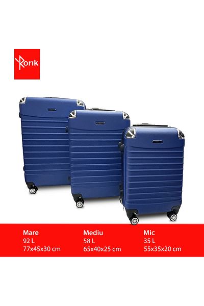 Rorik Set de 3 cărucioare din policarbonat, S 55x35x20 cm, M 65x40x25 cm, L 77x45x30 cm, roți duble 360°, albastru