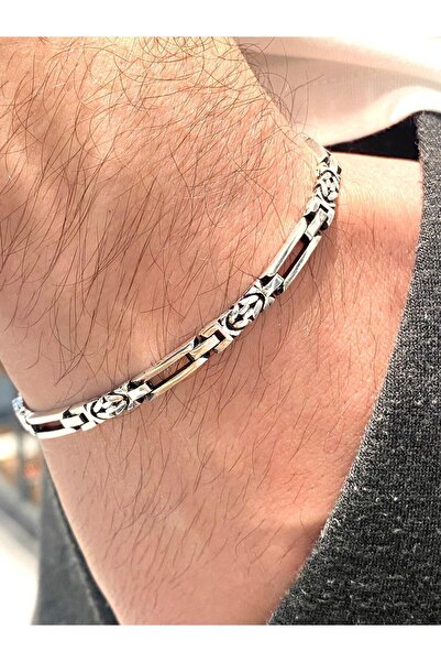 Siset Gümüş 925 Ayar Kral Desenli Erkek Gümüş Bileklik